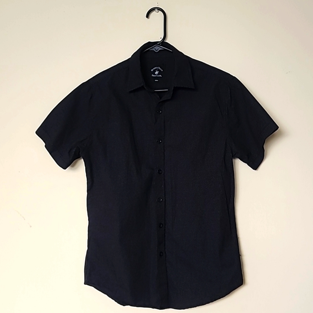 Beverly Hills Polo Club Button Up Shirt Black Polka Dot Mens 100% Cotton Size S